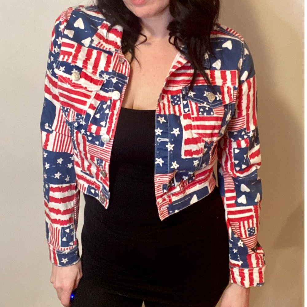H&M Cropped American Flag Jacket